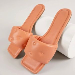 NEW!! Padded Vamp Square Toe Pleather Sandals
